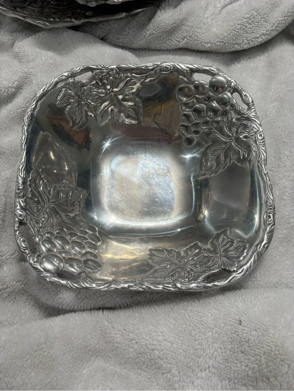 Vintage Square Cast Aluminum Grape Vine Serving Bowl - Arthur Court Style